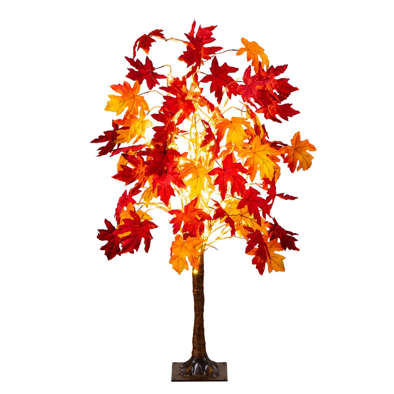 Nearly Natural Pre-Lit Fall Harvest Weeping Maple Artificial Tree - 4' - Warm White LED Lights